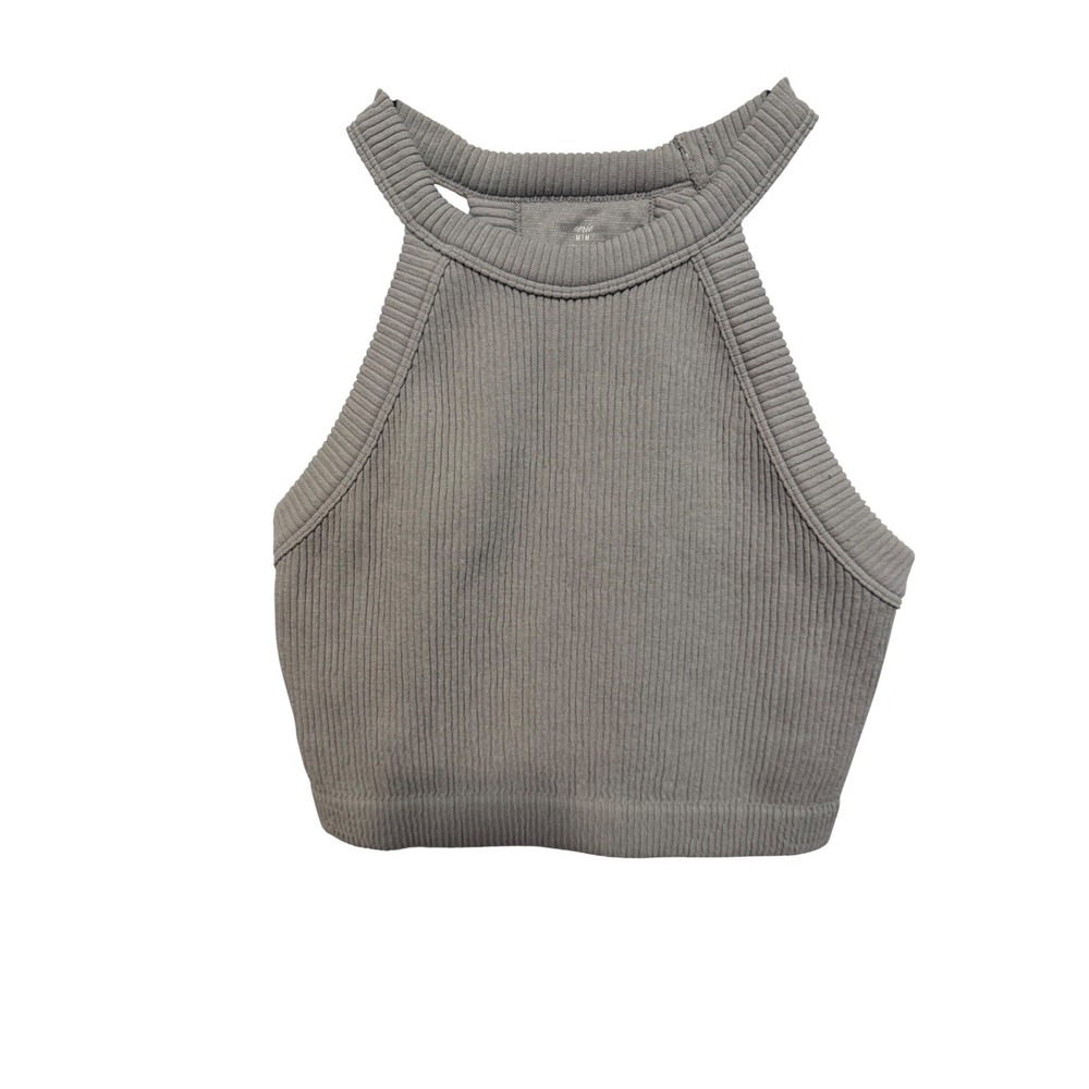 Aerie Ribbed High Neck Racerback Crop Tank Top M Gray‎ Real Good Size M Juniors